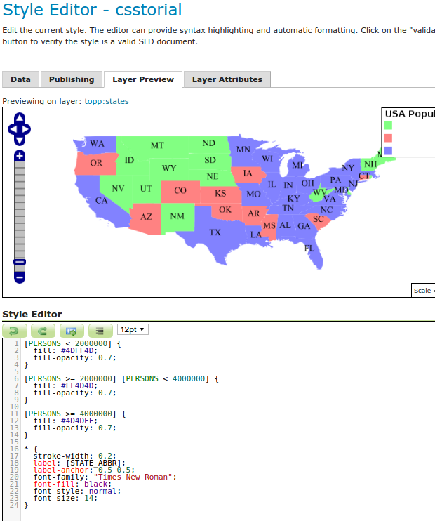 Editing the style for a map of US census data